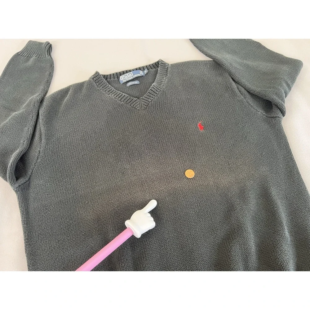 Vintage‎ Polo Ralph Lauren Knitted Sweater V-Neck Black Men's Size Medium